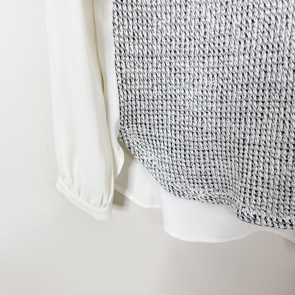 LOFT XSmall XS Cream Gray Tweed Front Mixed Media Long Sleeve Blouse Top Scoop - Picture 4 of 9